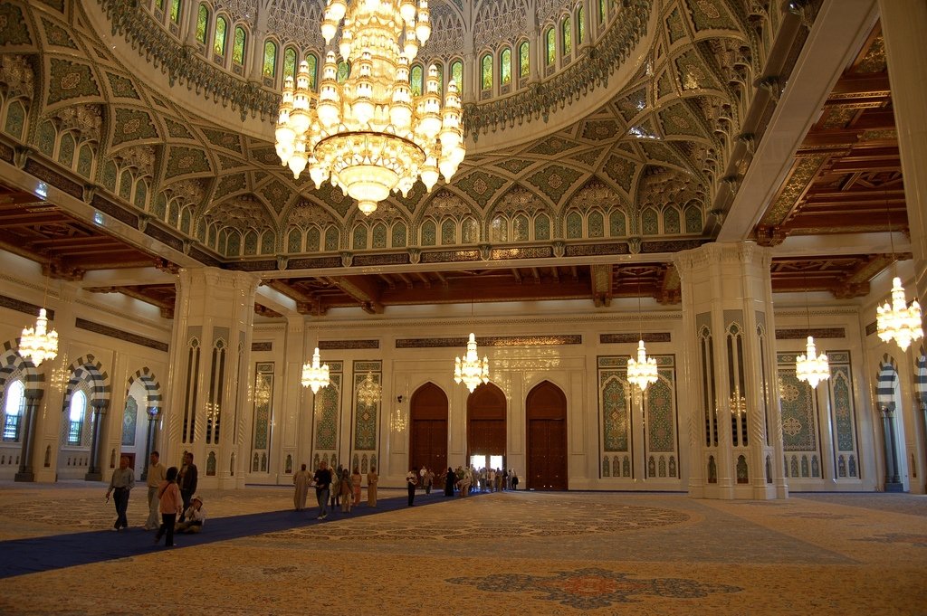 Sultan Qaboos Grand Mosque in Muscat -  Oman (main prayer hall)